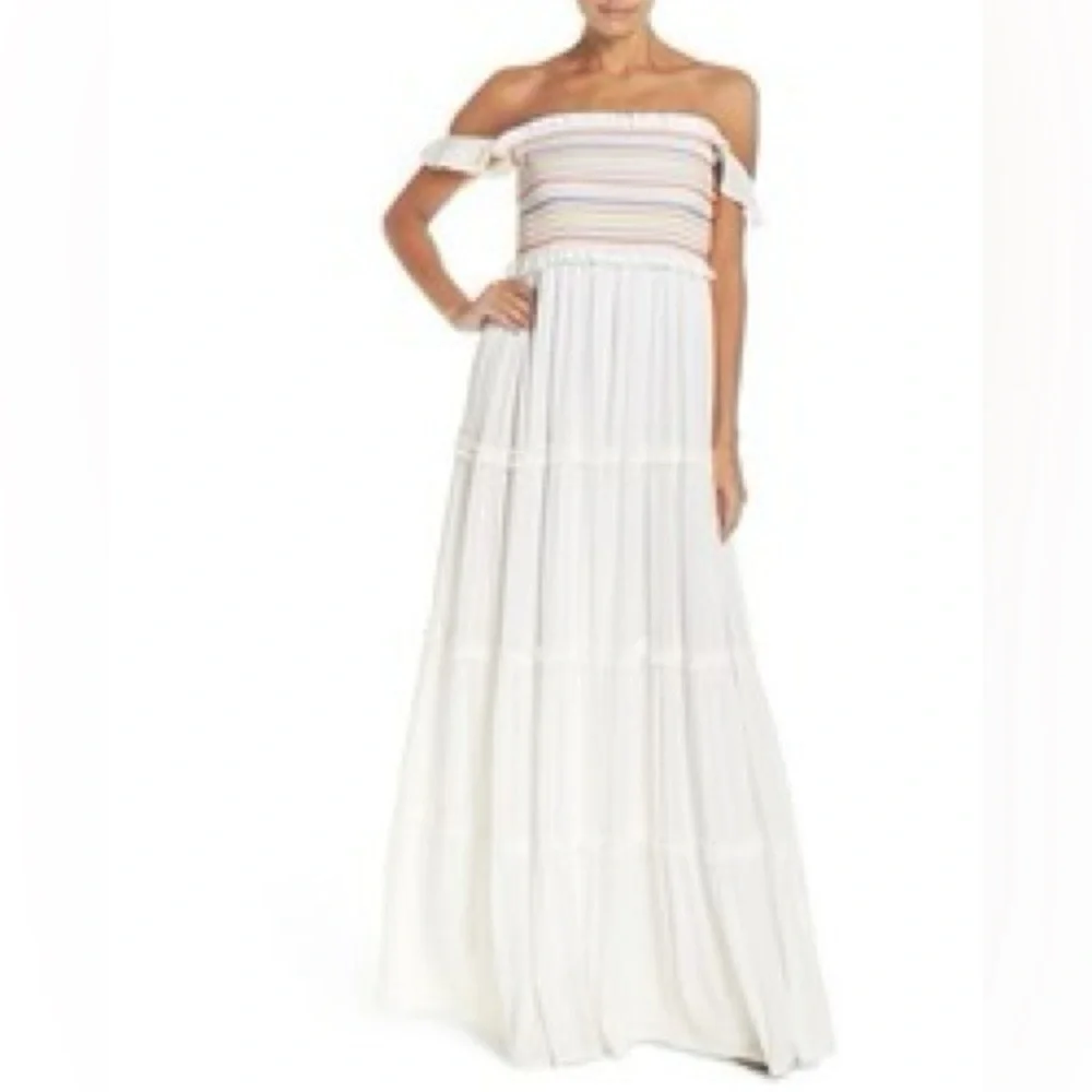 NWT Tory Burch Smocked Rainbow White Maxi Dress sz XS